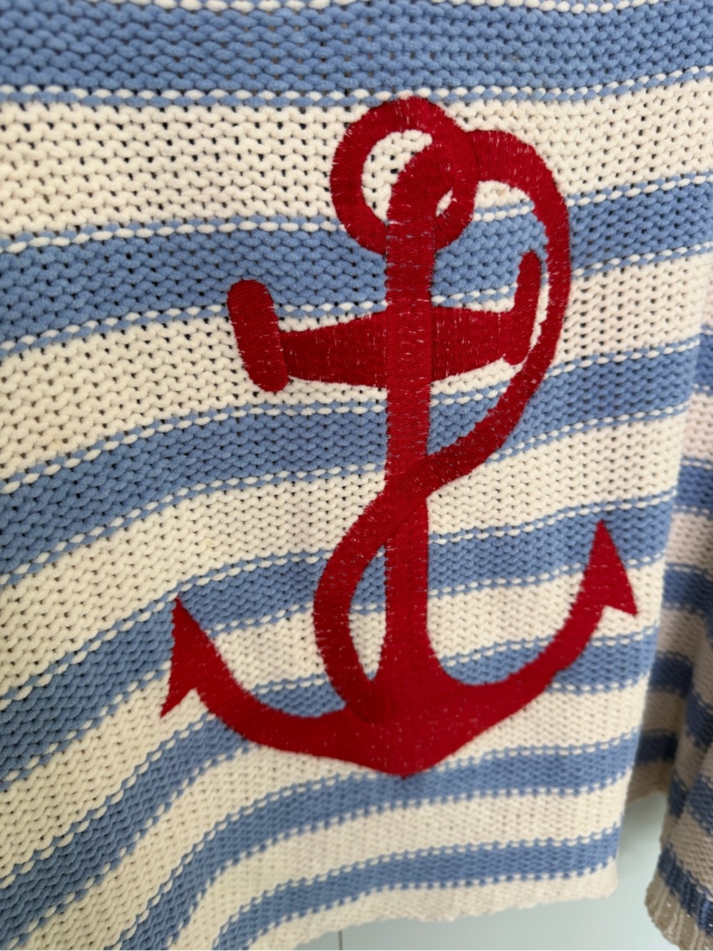 JUDITH MARCH Sail My Way Embroidered Anchor Striped Chenille Sweater - Picture 7 of 9